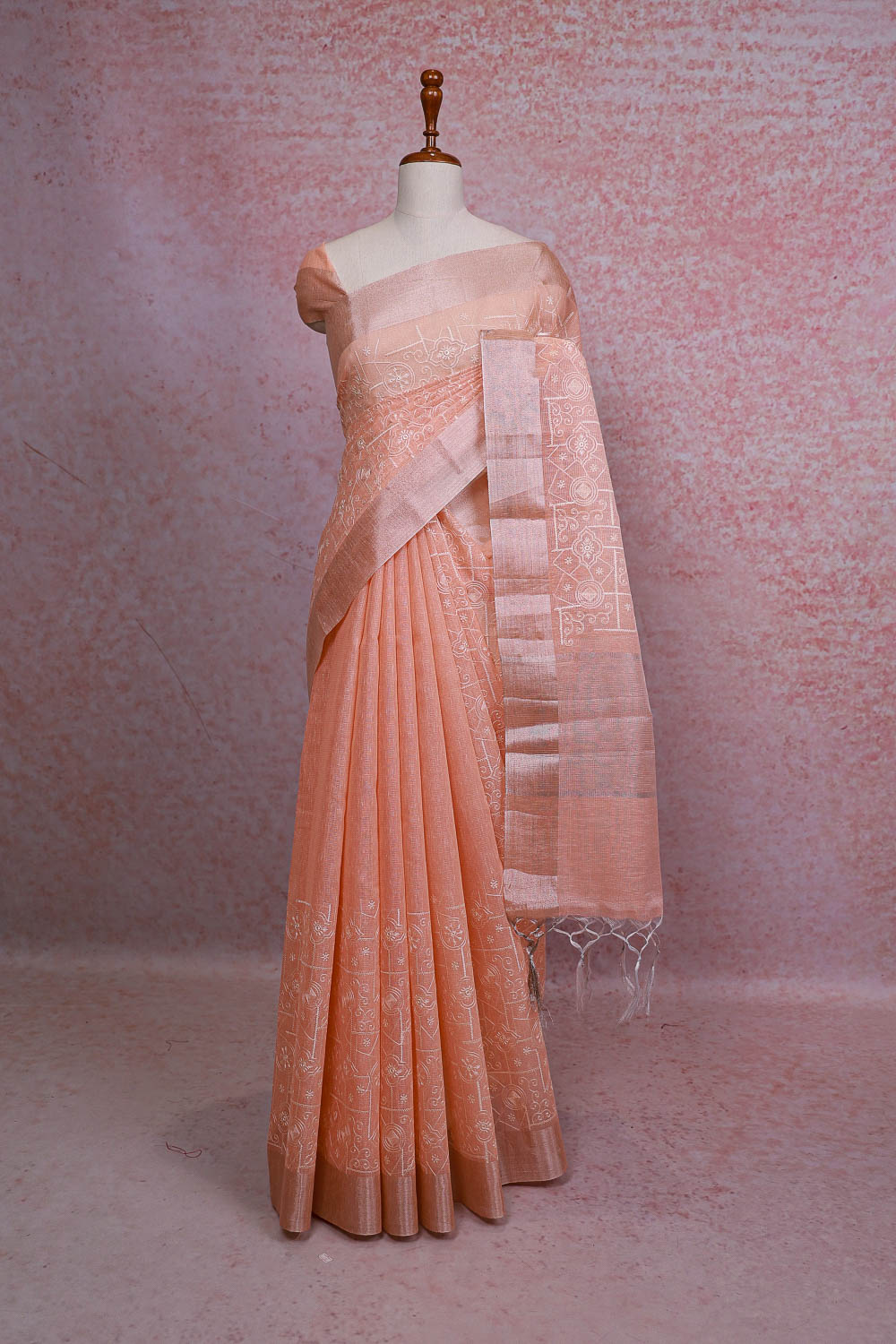 Peach Semi Tissue Organza Saree