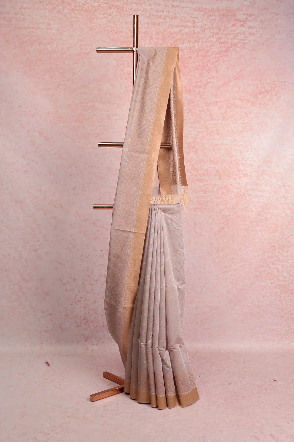 Light Ash Dupion Silk Saree