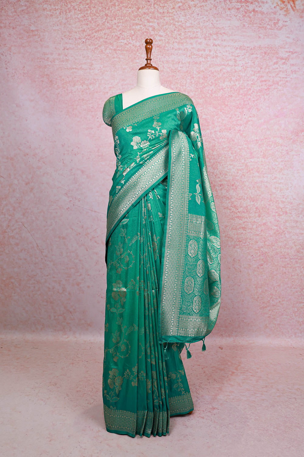 Light Green Semi Jute Saree