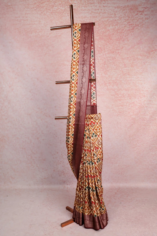 Cream Dola Silk Saree