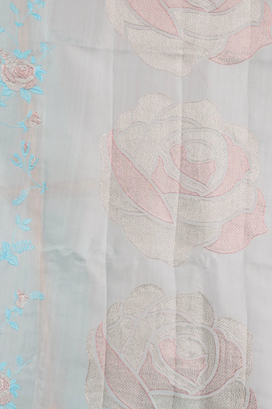 Light Sky Blue Semi Tussar Saree