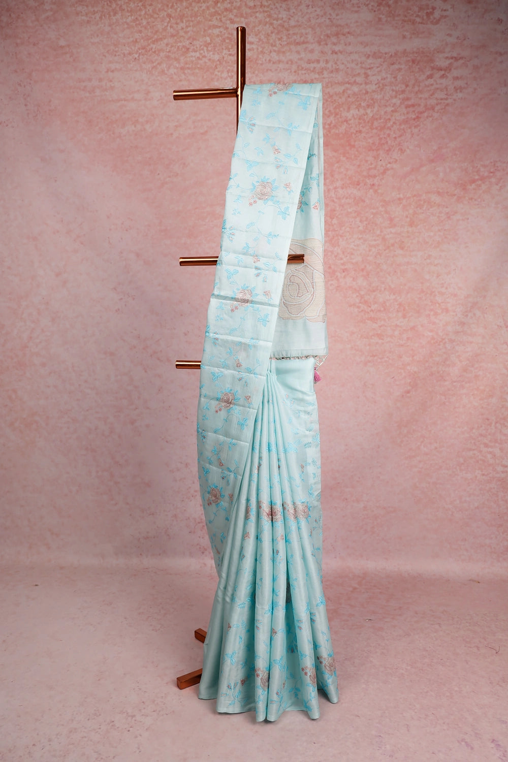 Light Sky Blue Semi Tussar Saree