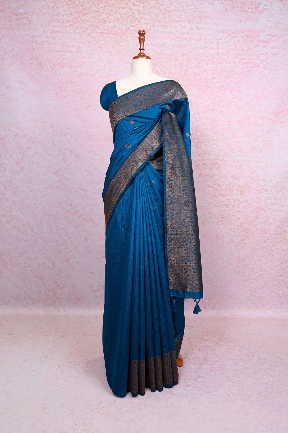Peacock Blue Semi Jute Saree