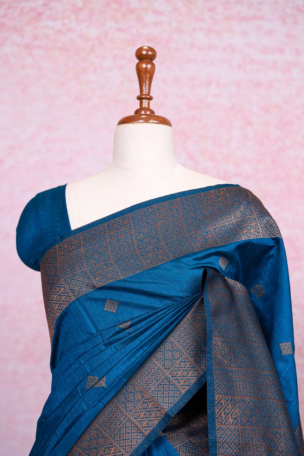 Peacock Blue Semi Jute Saree