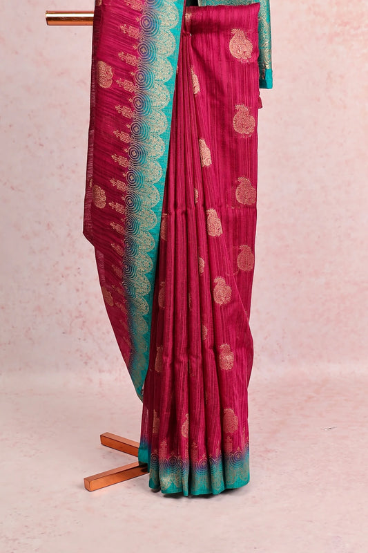 Wine Red Semi Jute Saree