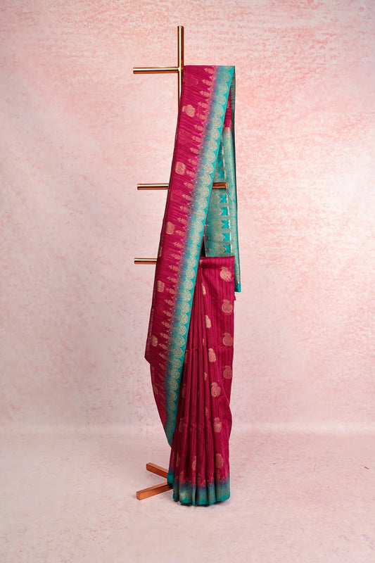 Wine Red Semi Jute Saree