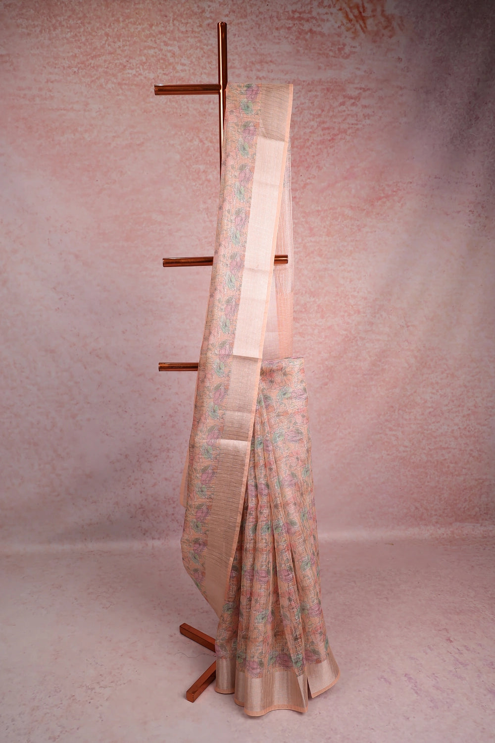 Light Peach Semi Chanderi Saree