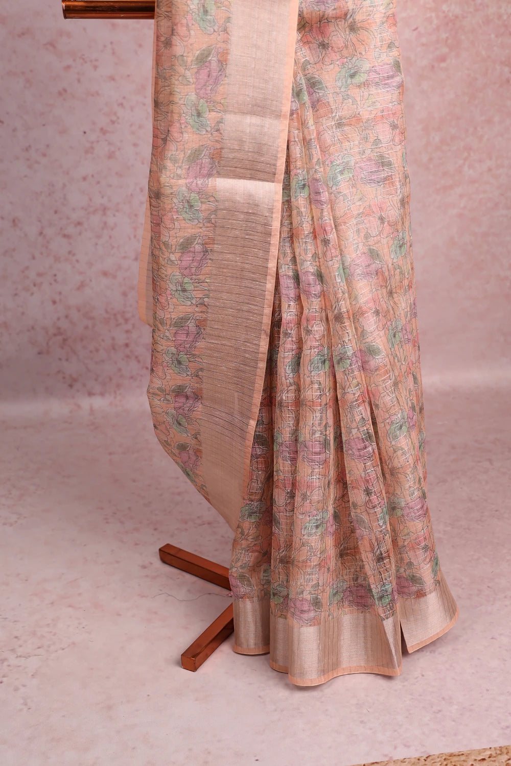 Light Peach Semi Chanderi Saree