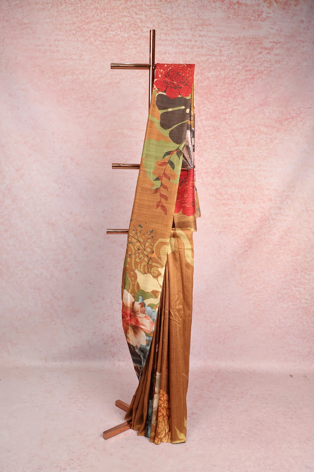 Dark Chikku Jute Tussar Saree