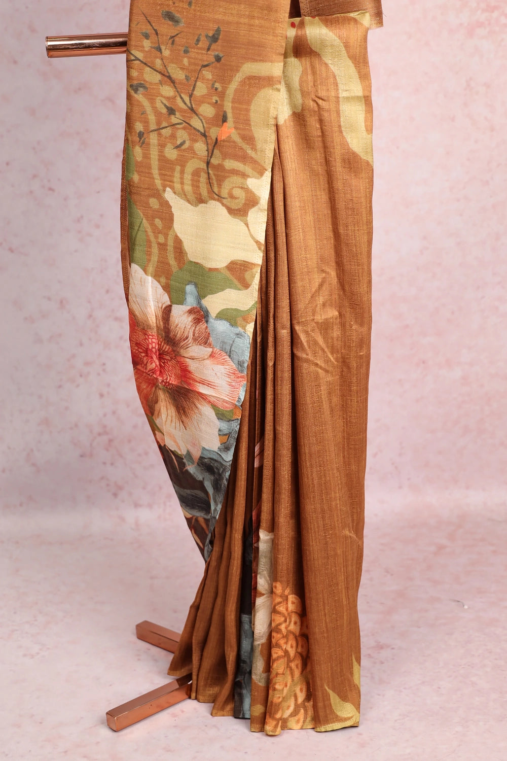 Dark Chikku Jute Tussar Saree