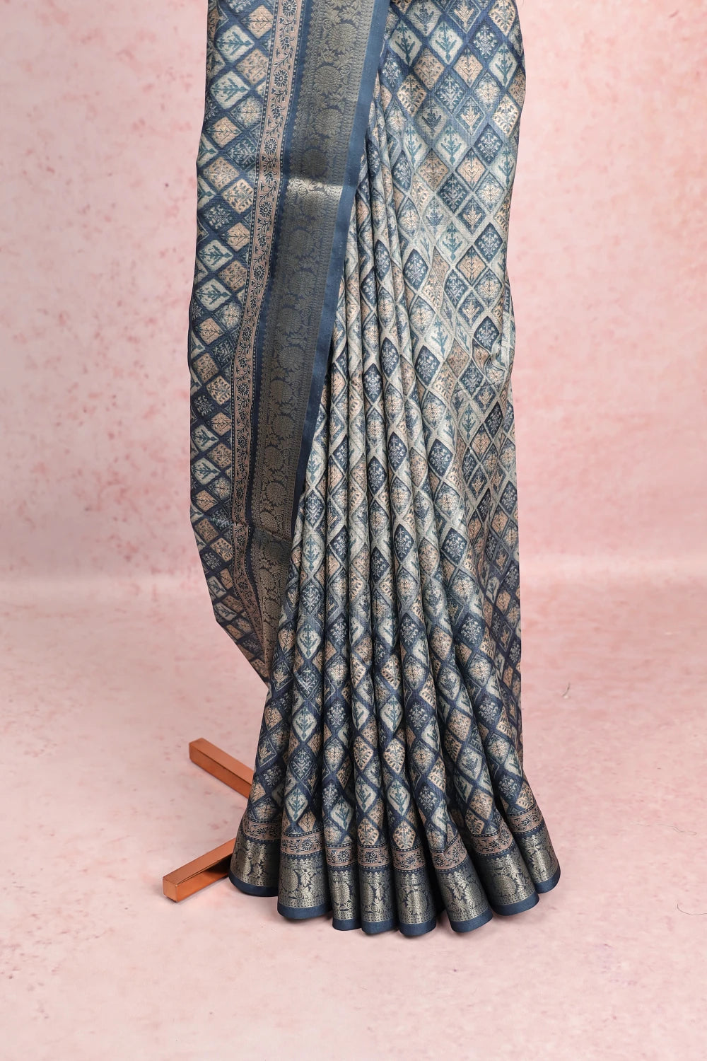 Peacock Blue Dola Silk Saree