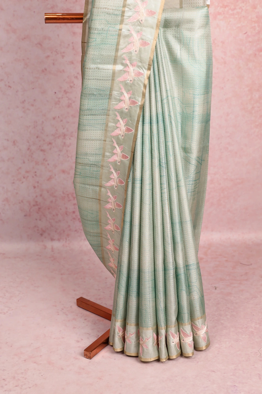 Pastel Sapphire Green Semi Tussar Saree