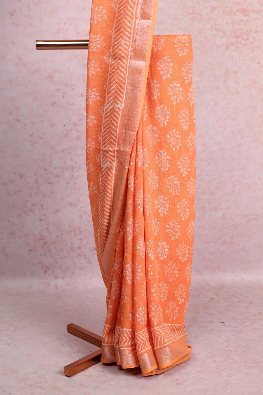 Orange Linen Cotton Saree