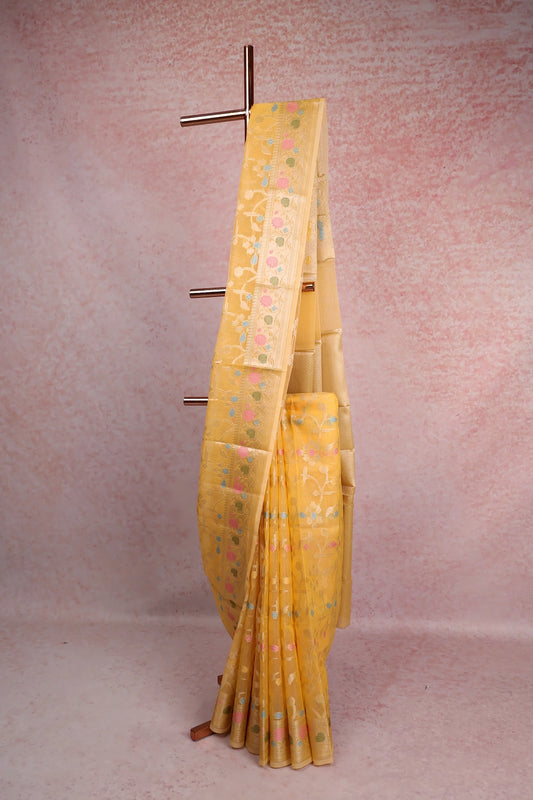 Golden Yellow Semi Tissue Saree