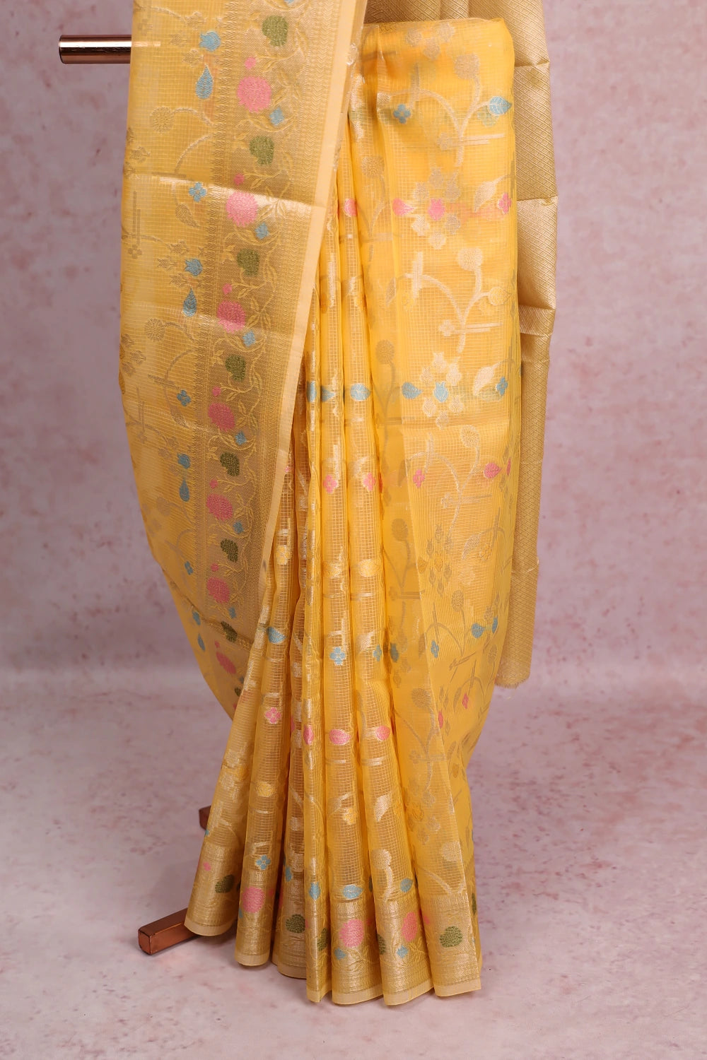 Golden Yellow Semi Tissue Saree