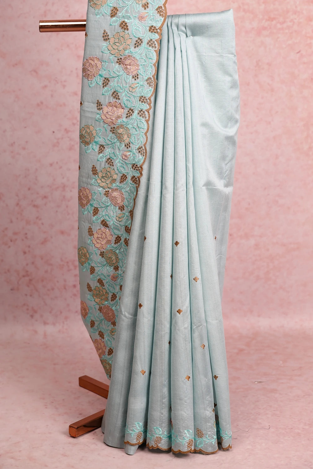 Powder Blue Semi Tussar Saree