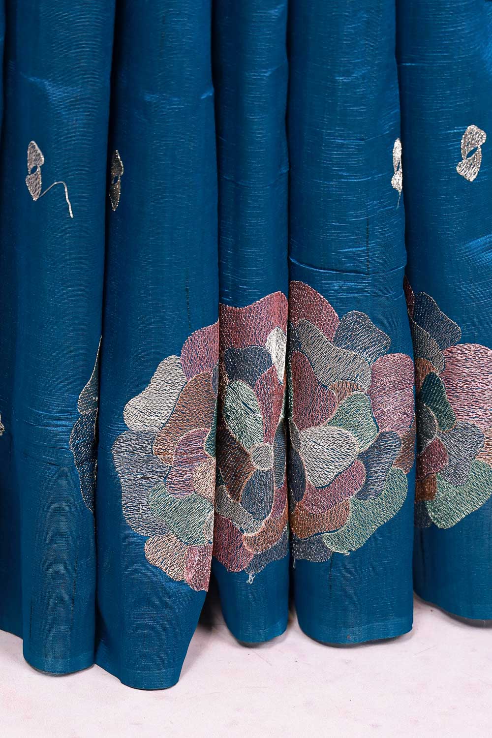 Peacock Blue Semi Tussar Saree