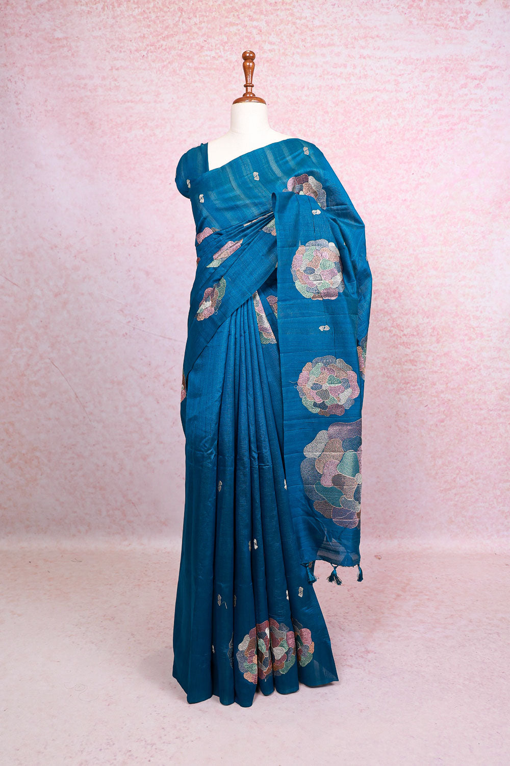 Peacock Blue Semi Tussar Saree