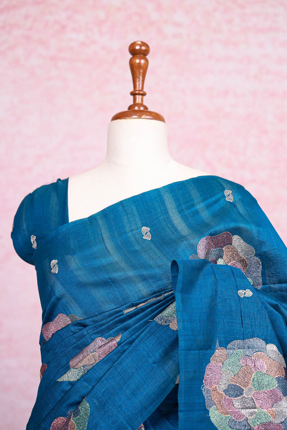 Peacock Blue Semi Tussar Saree