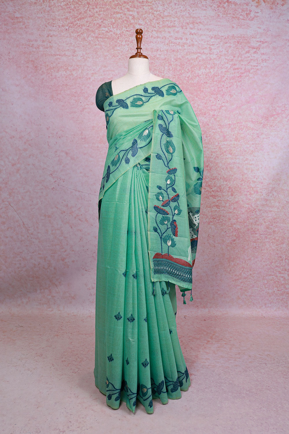 Pastel Green Semi Tussar Saree