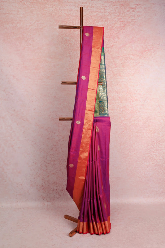 Magenta Pink Semi Jute Saree
