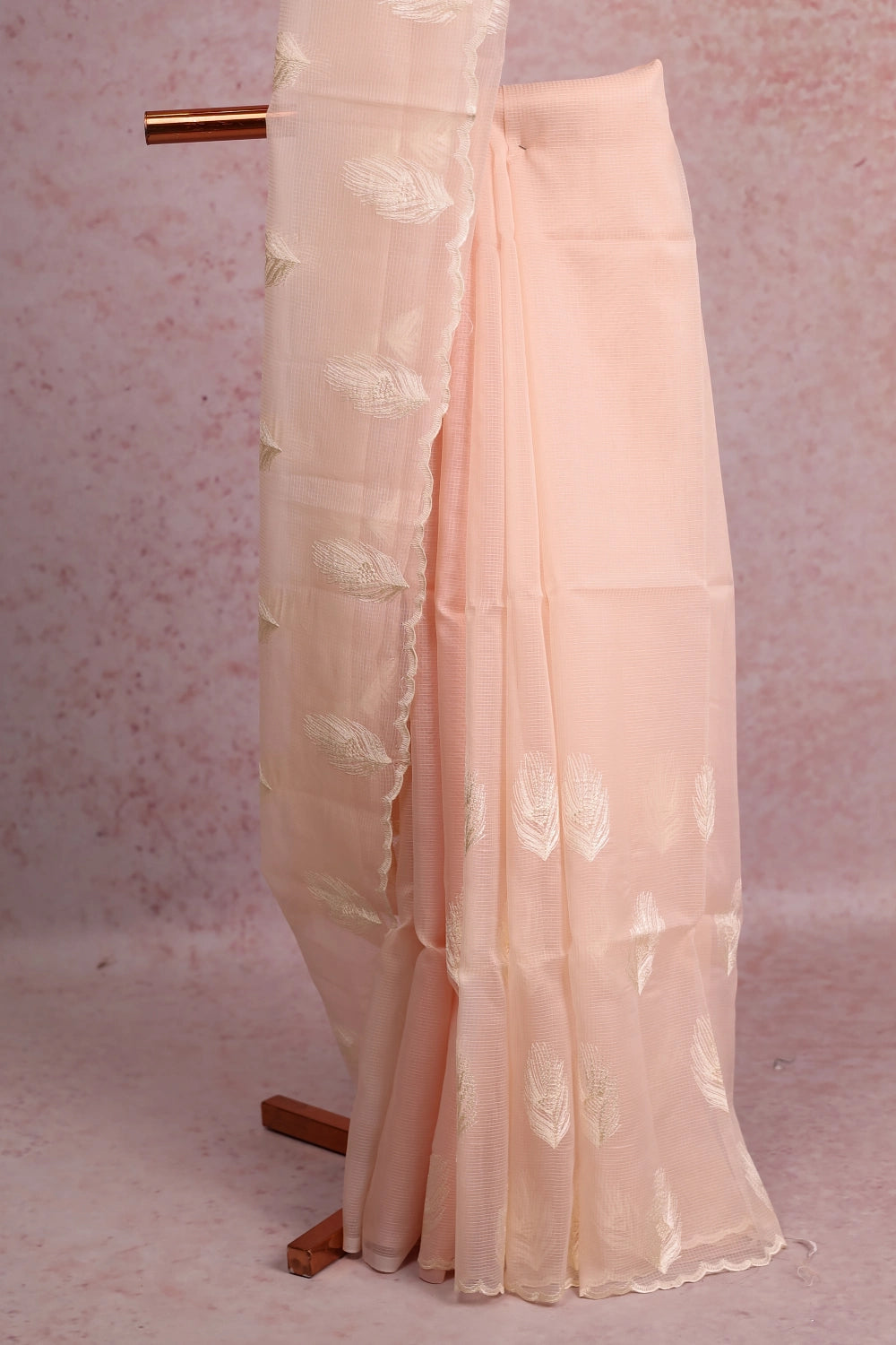 Light Peach Net Kota Saree