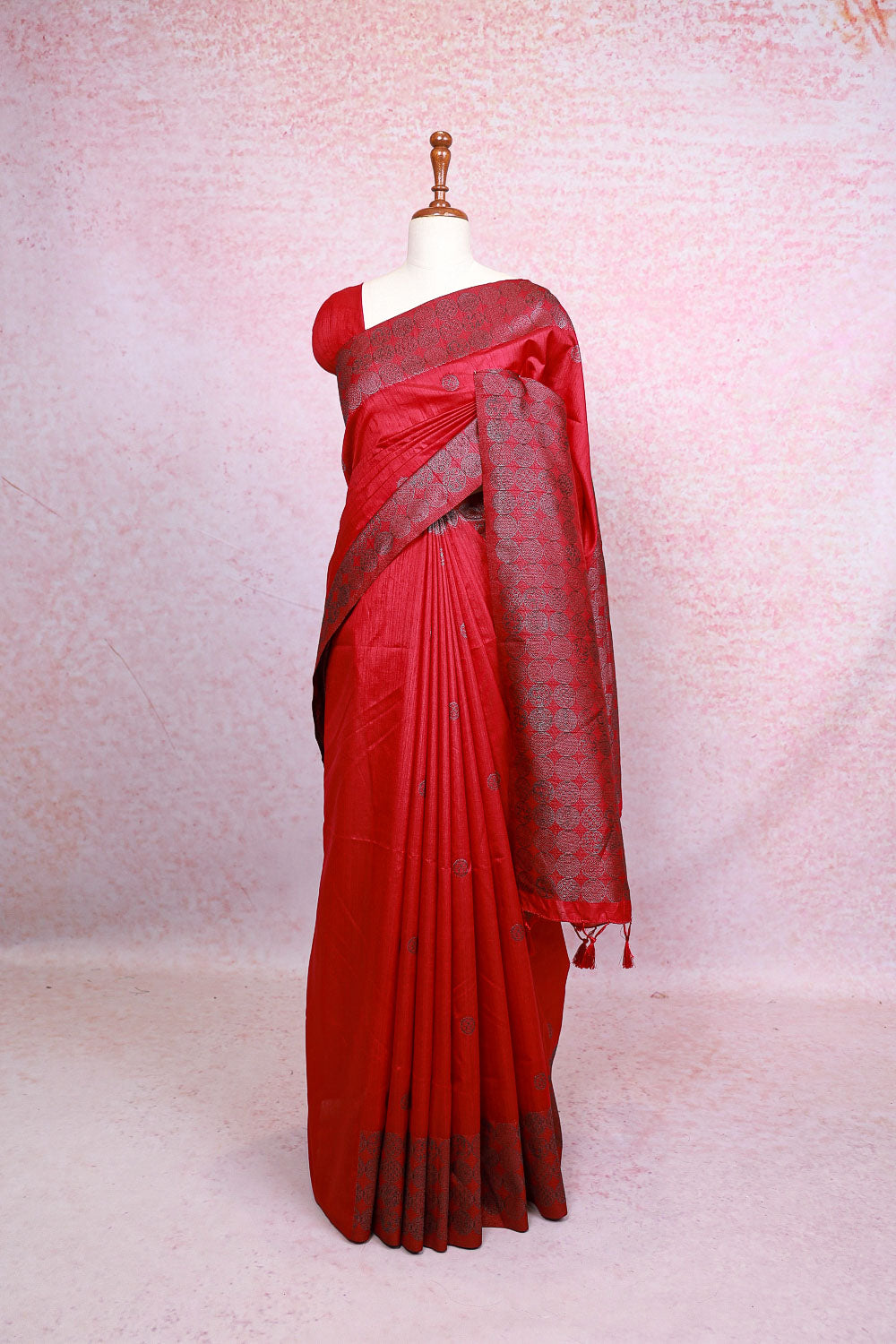 Maroon Semi Jute Saree