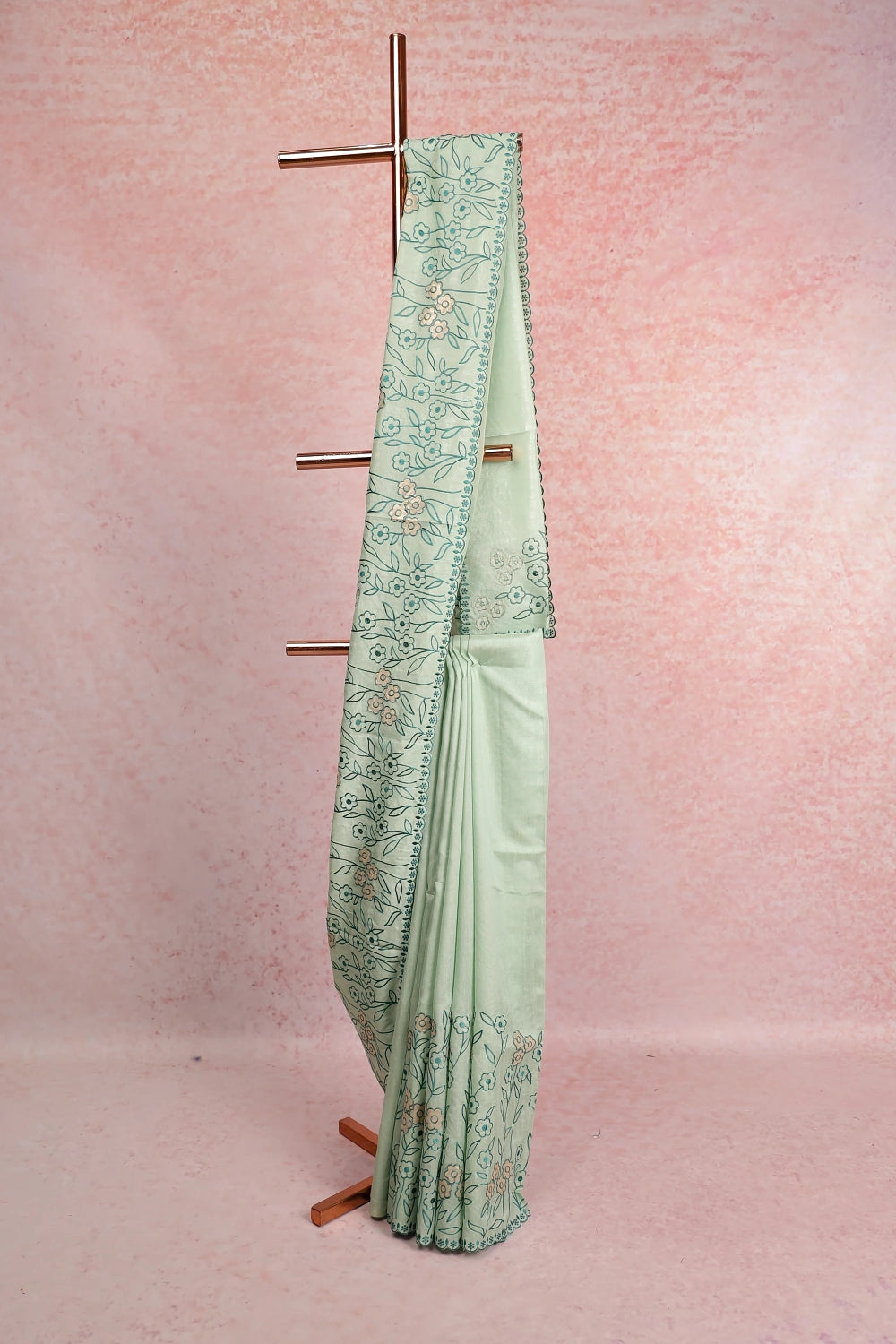 Pastel Green Tussar Tissue Saree