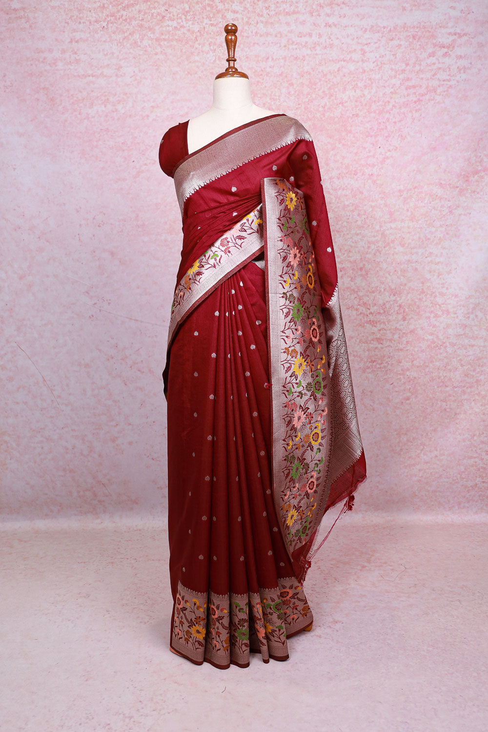 Wine Semi Silk Saree