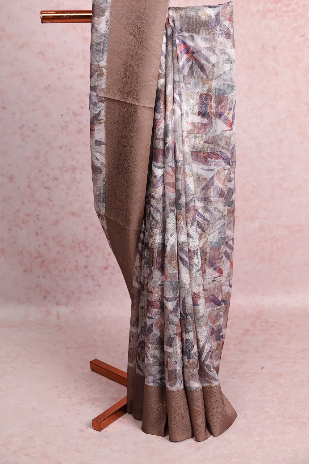Light Grey Semi Tussar Saree