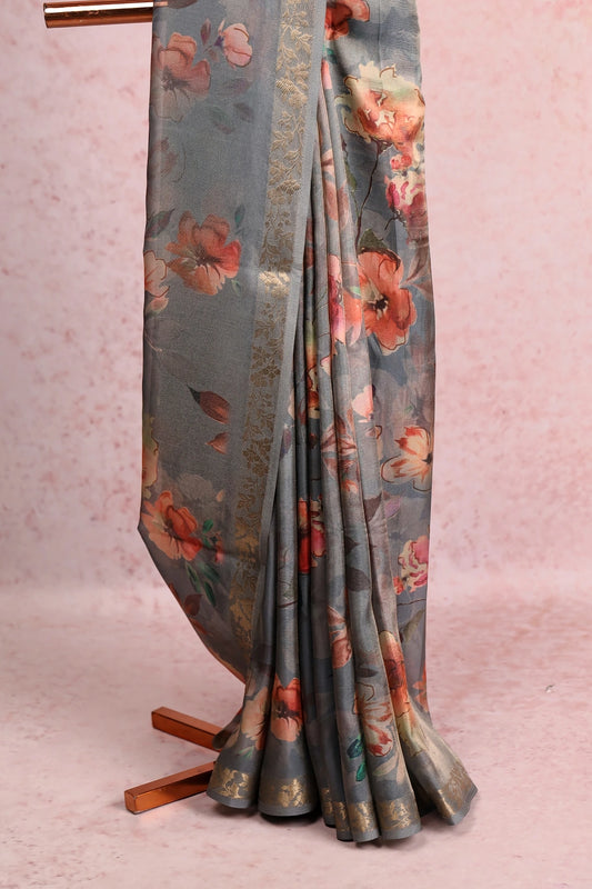 Ash Semi Tissue Saree