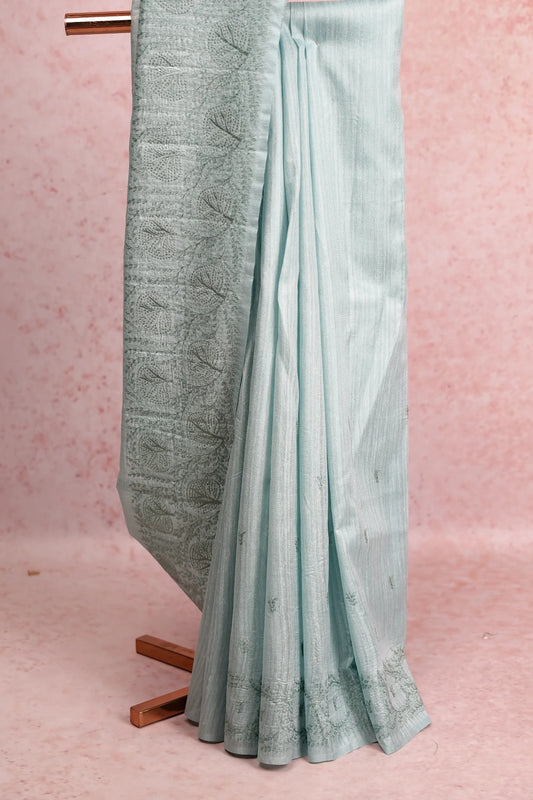 Pastel Green Semi Jute Saree