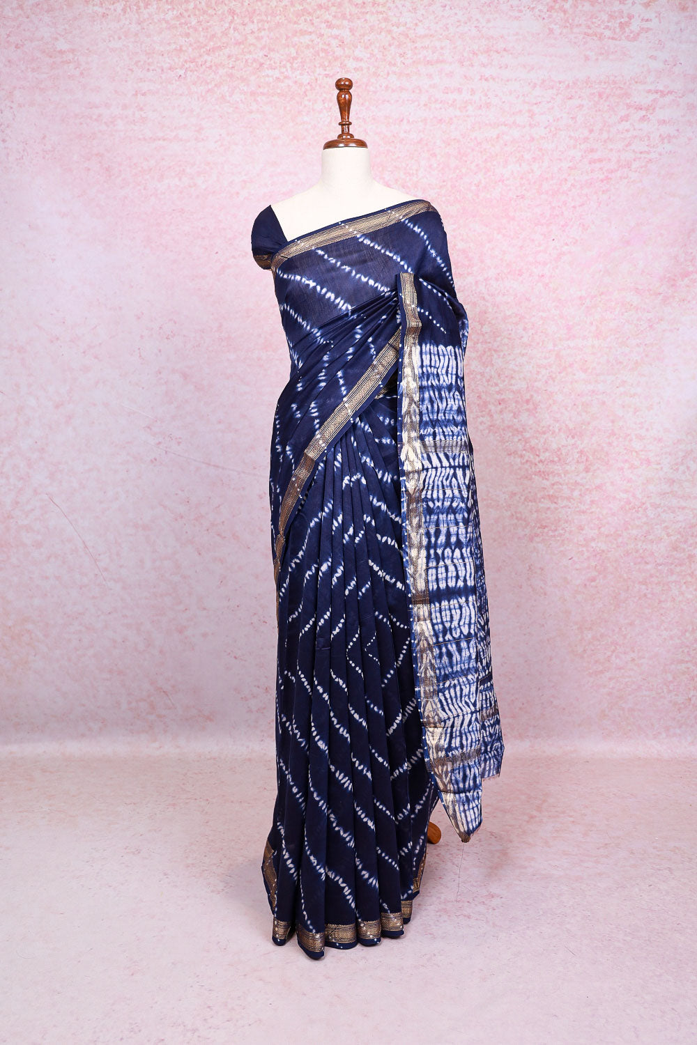 Navy Blue Chanderi Silk Saree