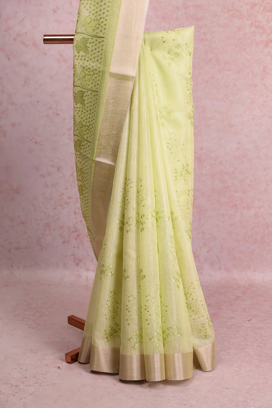 Lemon Yellow Semi Tissue Saree