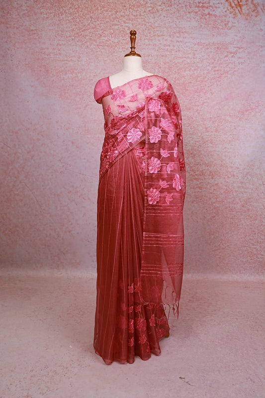 Onion Pink Tissue Organza Saree - Seematti