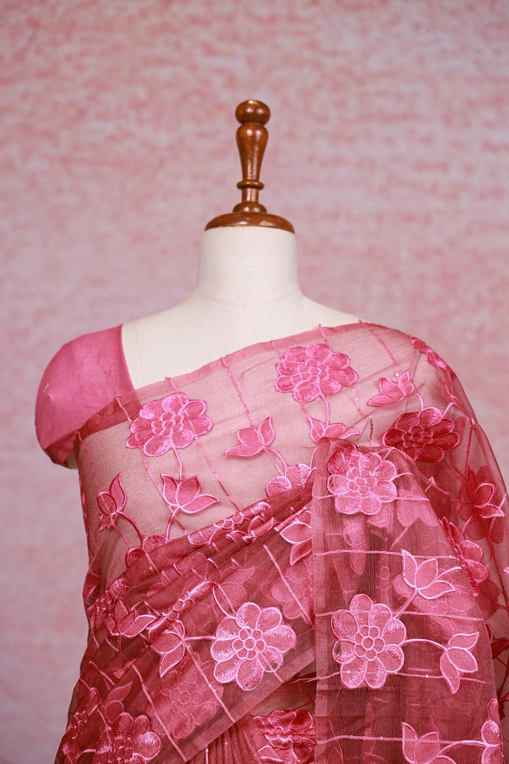 Onion Pink Tissue Organza Saree