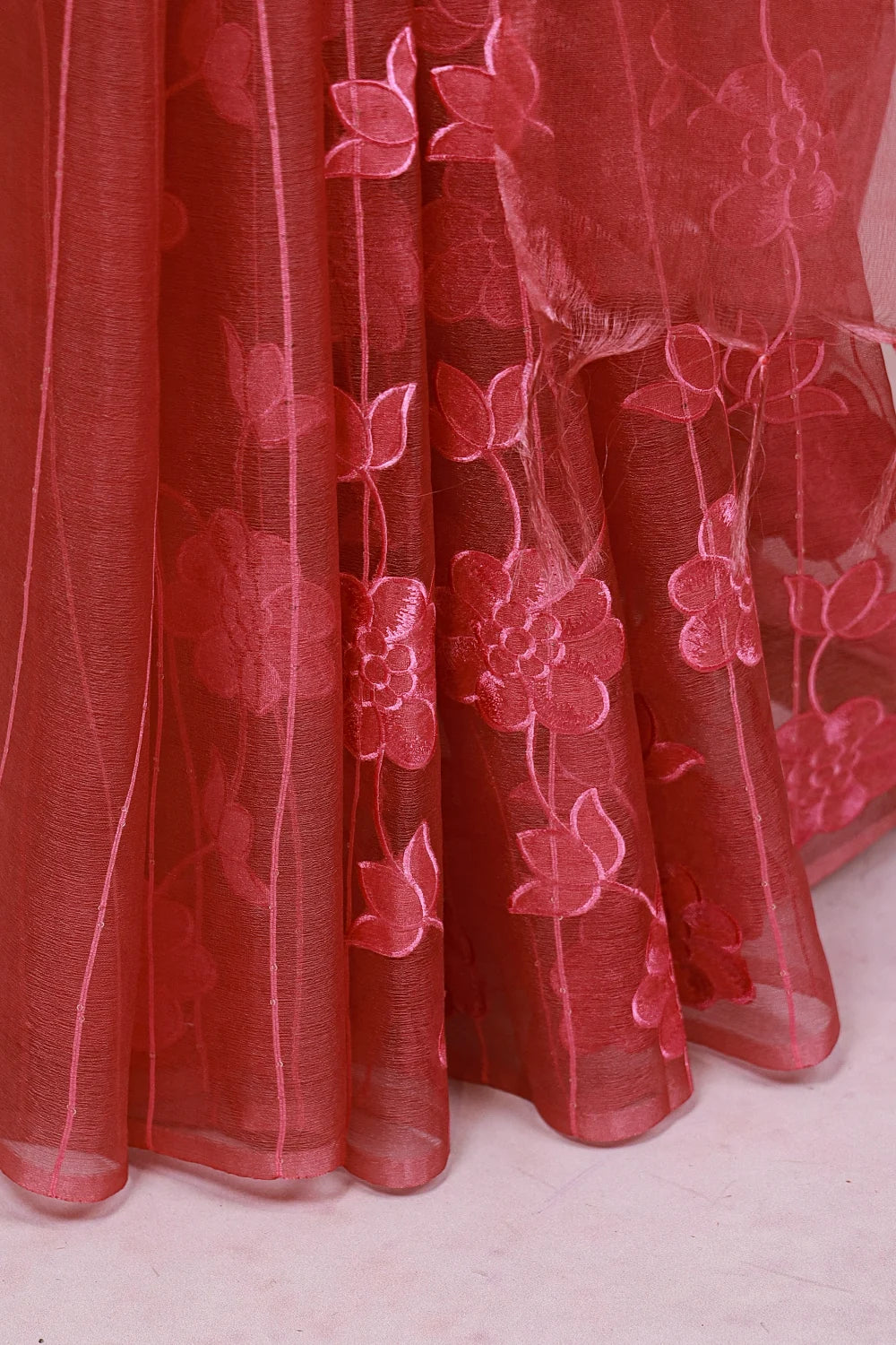 Onion Pink Tissue Organza Saree