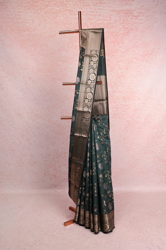 Dark Green Semi Silk Saree