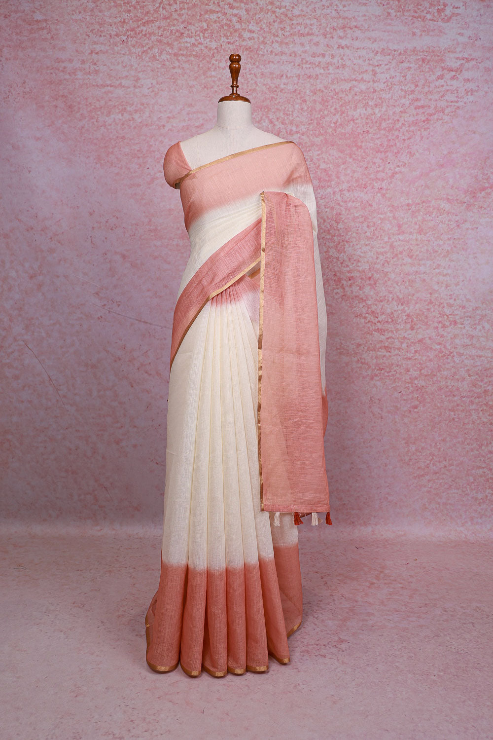 Off White Semi Linen Saree