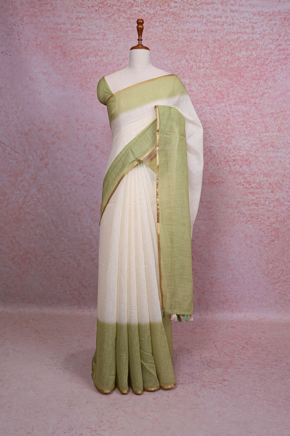 Off White Semi Linen Saree