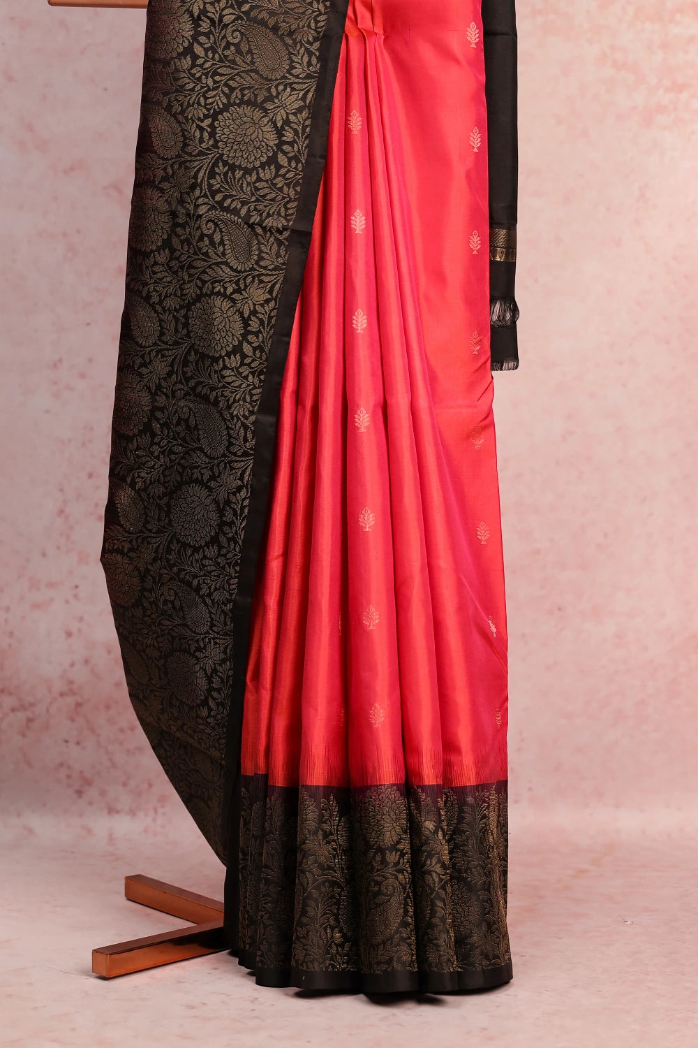 Pinkish Orange Kancheepuram Soft Silk Saree