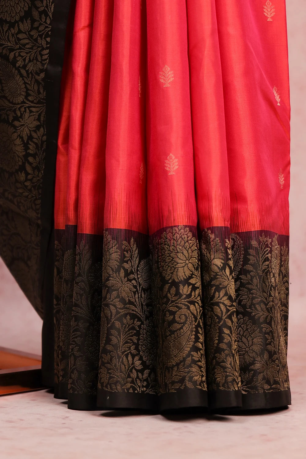 Pinkish Orange Kancheepuram Soft Silk Saree
