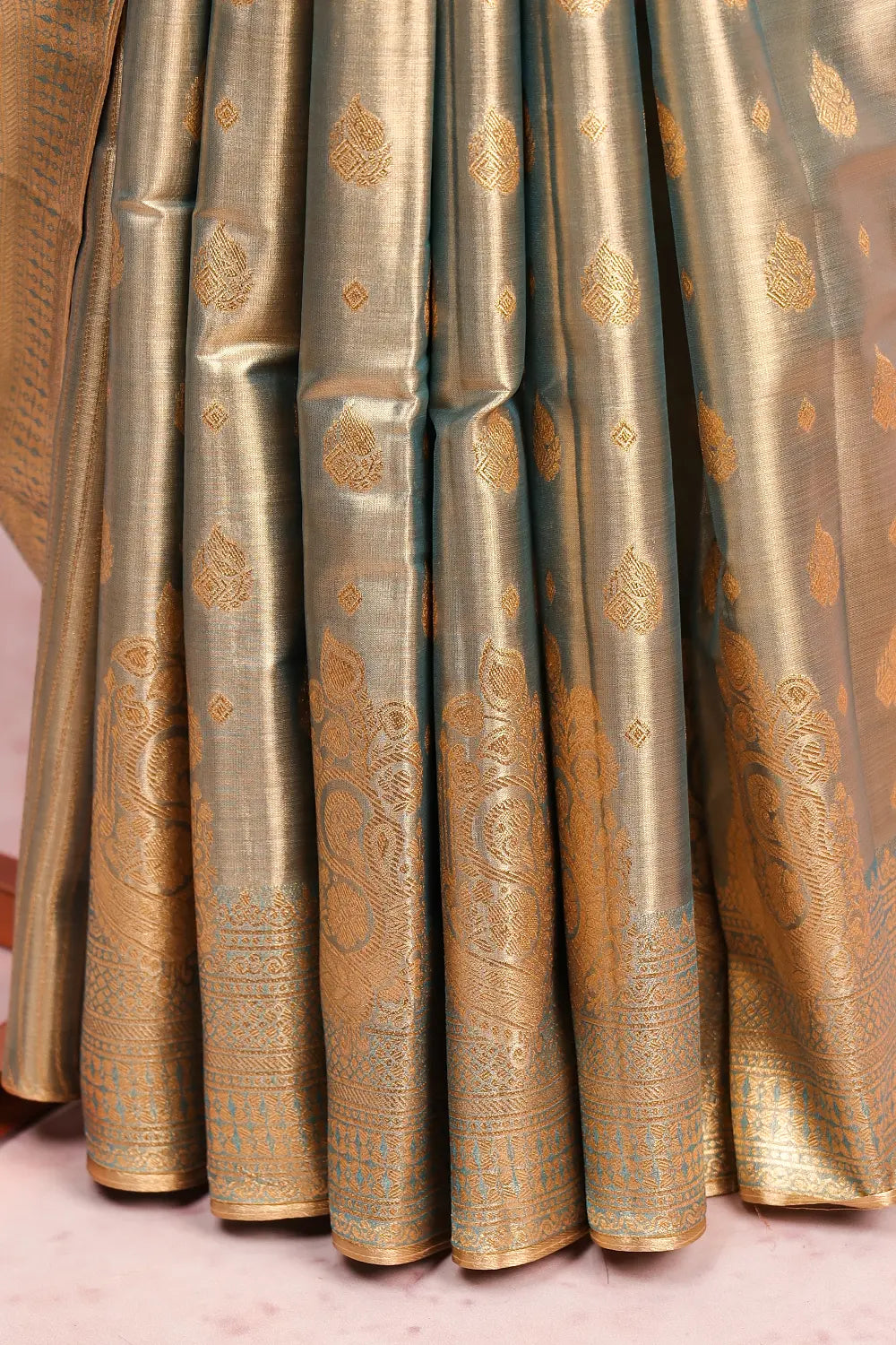 Light Blue Kancheepuram Semi Tissue Silk Saree