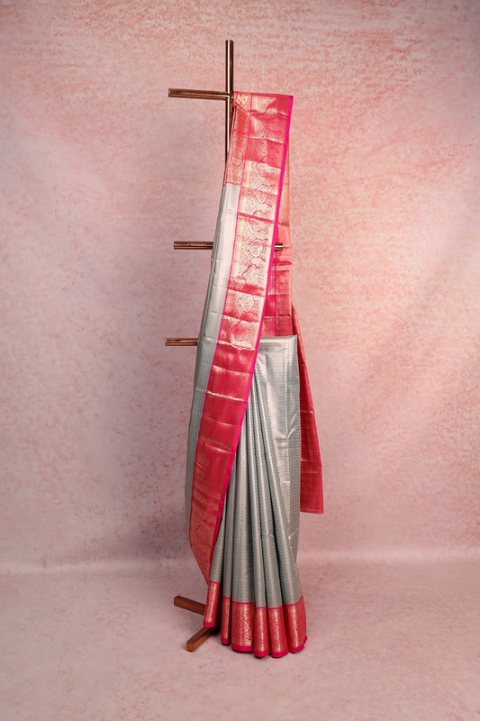 Pastel Blue Kancheepuram Semi Tissue Silk Saree