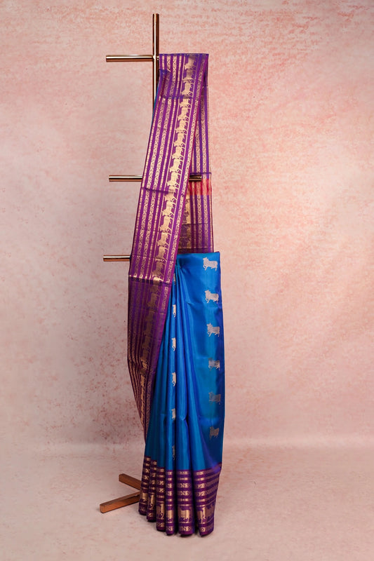 Peacock Blue Kancheepuram Soft Silk Saree