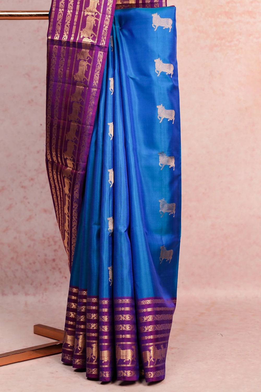 Peacock Blue Kancheepuram Soft Silk Saree