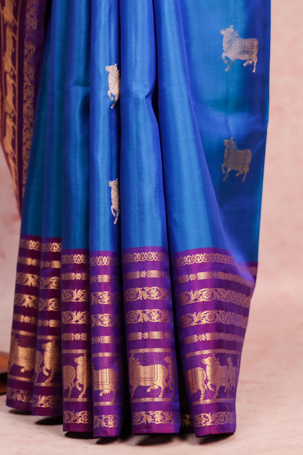 Peacock Blue Kancheepuram Soft Silk Saree