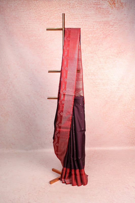 Dark Wine Kancheepuram Soft Silk Saree