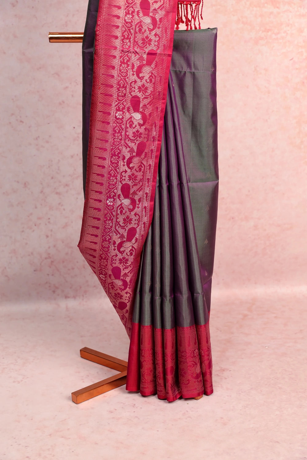 Ash Green Kanchi Soft Silk Saree