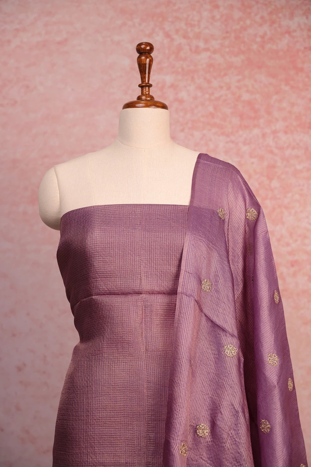 Lavender Tussar Tissue Butta Unstitched Churidhar Material